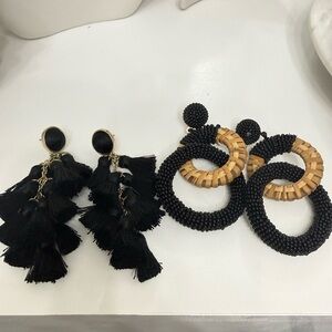 Elegant Black and Tan Earrings Set